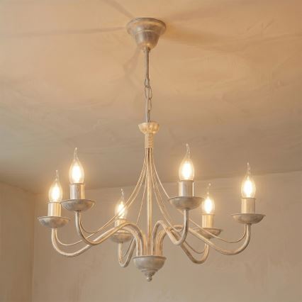 Luster na lancu ANTON 6xE14/60W/230V bijela patina