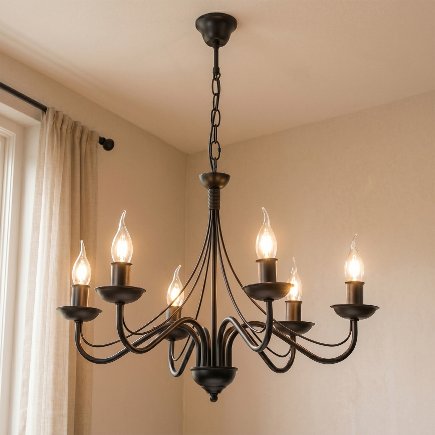 Luster na lancu ANTON 6xE14/60W/230V crne boje