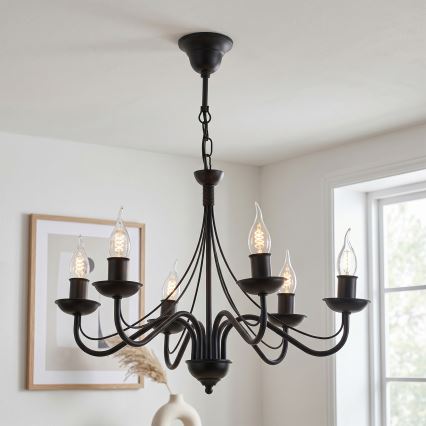 Luster na lancu ANTON 6xE14/60W/230V crne boje