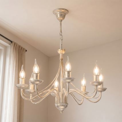 Luster na lancu ANTON 8xE14/60W/230V bijela patina