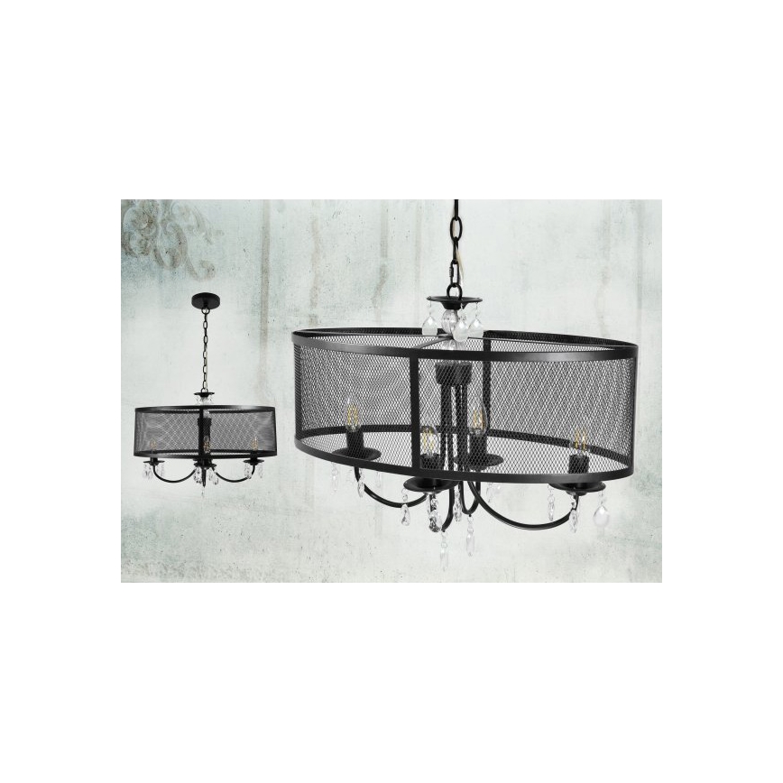 Luster na lancu BRESSO 4xE14/12W/230V crna