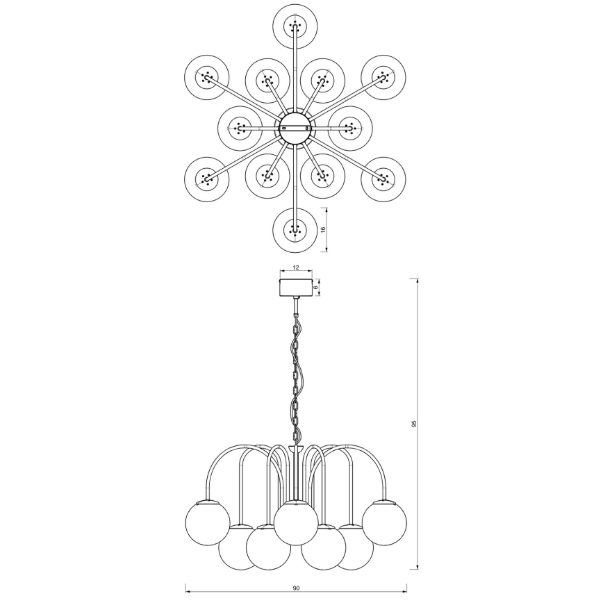 Luster na lancu CAMBRIDGE 12xE14/60W/230V crna