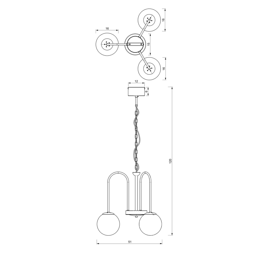 Luster na lancu CAMBRIDGE 3xE14/60W/230V crna/mesing