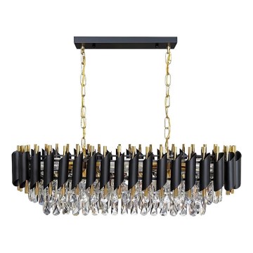 Luster na lancu CRISTAL 10xE14/10W/230V crna/zlatna