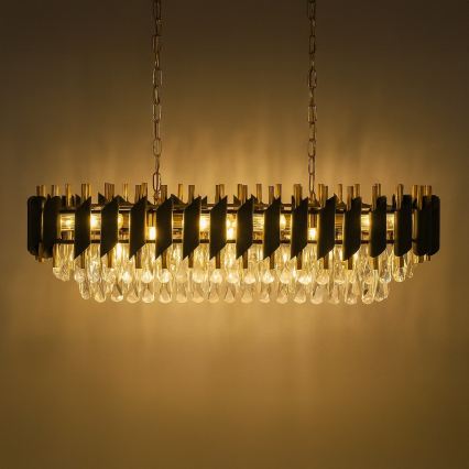 Luster na lancu CRISTAL 10xE14/10W/230V crna/zlatna