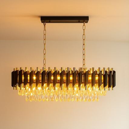 Luster na lancu CRISTAL 10xE14/10W/230V crna/zlatna