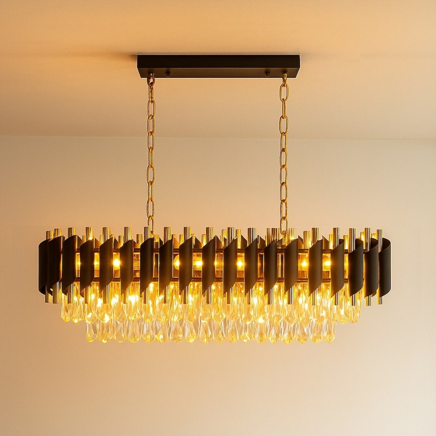 Luster na lancu CRISTAL 10xE14/10W/230V crna/zlatna