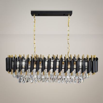 Luster na lancu CRISTAL 10xE14/10W/230V crna/zlatna