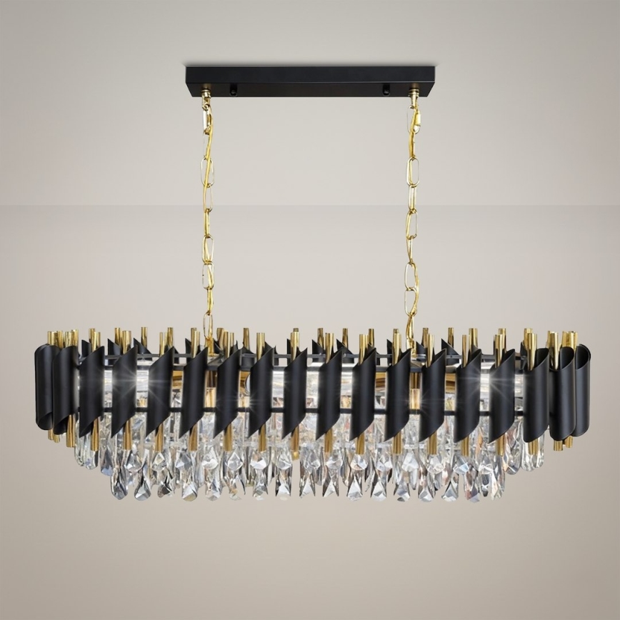 Luster na lancu CRISTAL 10xE14/10W/230V crna/zlatna