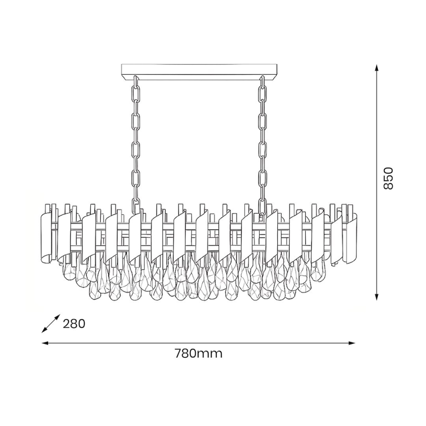 Luster na lancu CRISTAL 10xE14/10W/230V crna/zlatna
