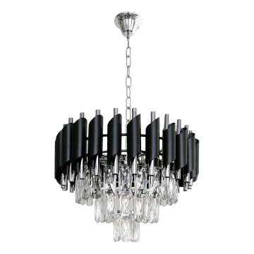 Luster na lancu CRISTAL 5xE14/10W/230V crna/matni krom