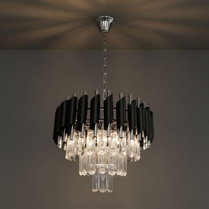 Luster na lancu CRISTAL 5xE14/10W/230V, Ø 38 cm, crni/matni krom
