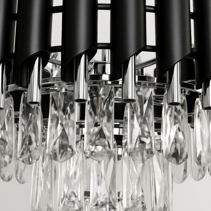 Luster na lancu CRISTAL 5xE14/10W/230V, Ø 38 cm, crni/matni krom