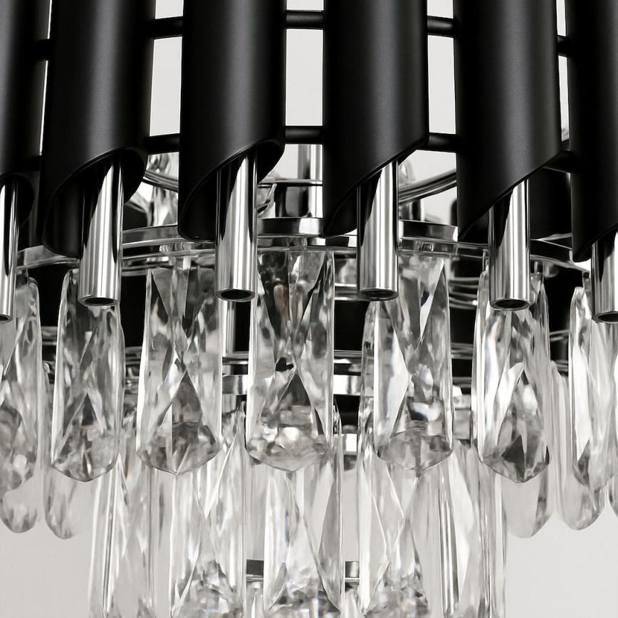 Luster na lancu CRISTAL 5xE14/10W/230V, Ø 38 cm, crni/matni krom