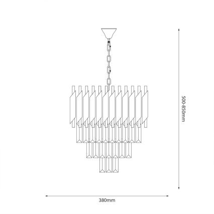 Luster na lancu CRISTAL 5xE14/10W/230V, Ø 38 cm, crni/matni krom