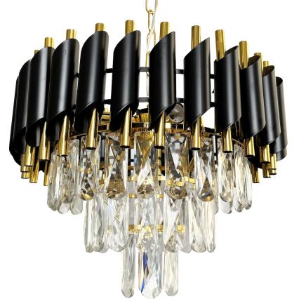 Luster na lancu CRISTAL 5xE14/40W/230V zlatna/crna