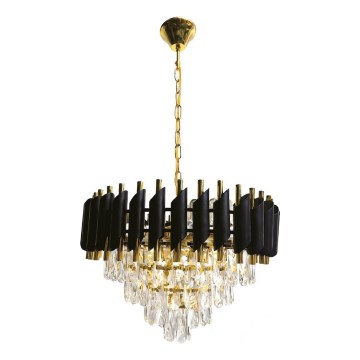 Luster na lancu CRISTAL 7xE14/10W/230V crna/zlatna
