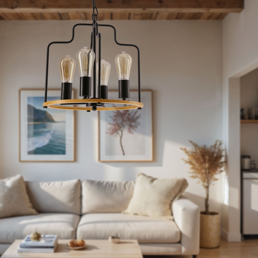 Luster na lancu DATUS 4xE27/40W/230V crna/smeđa