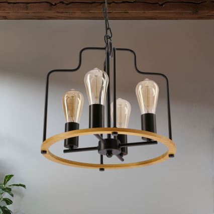 Luster na lancu DATUS 4xE27/40W/230V crna/smeđa