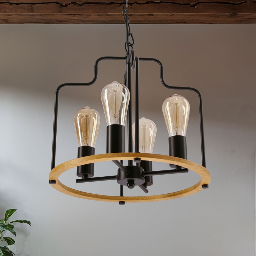 Luster na lancu DATUS 4xE27/40W/230V crna/smeđa