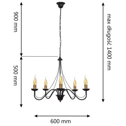 Luster na lancu MALBO 5xE14/60W/230V