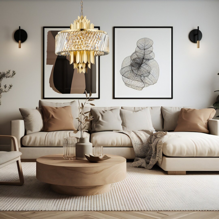 Luster na lancu MARGOT 9xE14/40W/230V pr. 55 cm zlatna