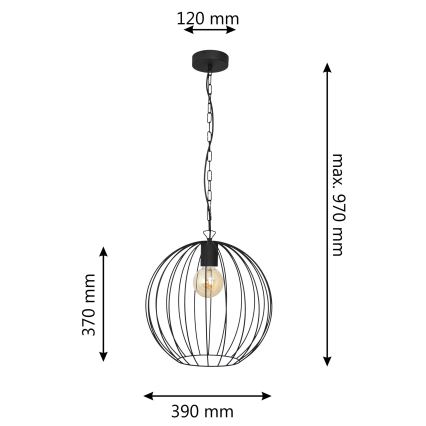 Luster na lancu MERCURE 1xE27/15W/230V crna