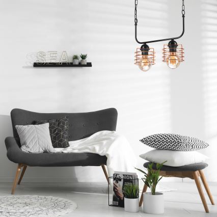 Luster na lancu MORGAN 2xE27/60W/230V crna/bakrena