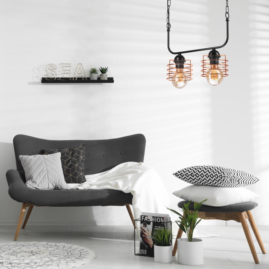 Luster na lancu MORGAN 2xE27/60W/230V crna/bakrena