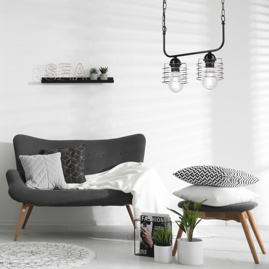 Luster na lancu MORGAN 2xE27/60W/230V crna/krom