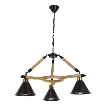 Luster na lancu NEGRU 3xE27/40W/230V crna/smeđa