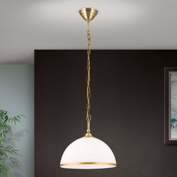 Luster na lancu OLD LAMP 1xE27/40W/230V pr. 30 cm bijela/mesing