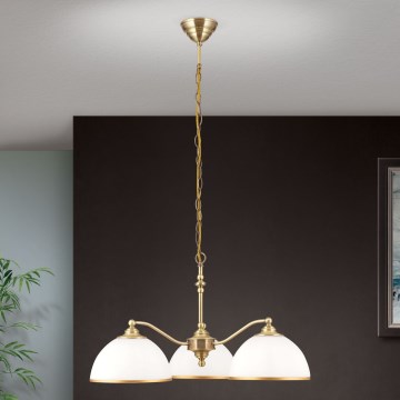 Luster na lancu OLD LAMP 3xE27/40W/230V pr. 65 cm bijela/mesing