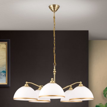 Luster na lancu OLD LAMP 5xE27/40W/230V pr. 75 cm bijela/mesing