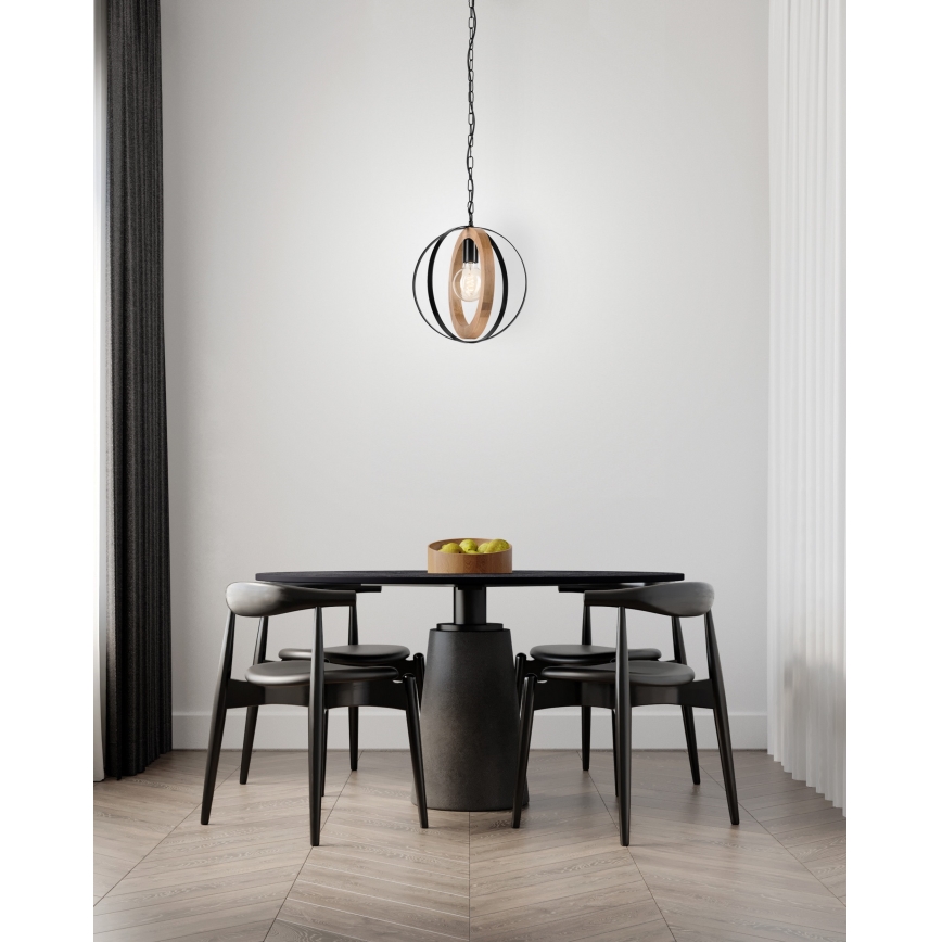 Luster na lancu ONDA 1xE27/15W/230V crna/hrast