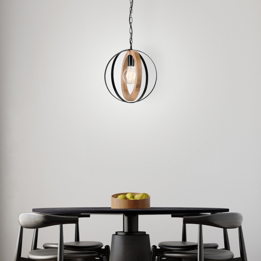 Luster na lancu ONDA 1xE27/15W/230V crna/hrast