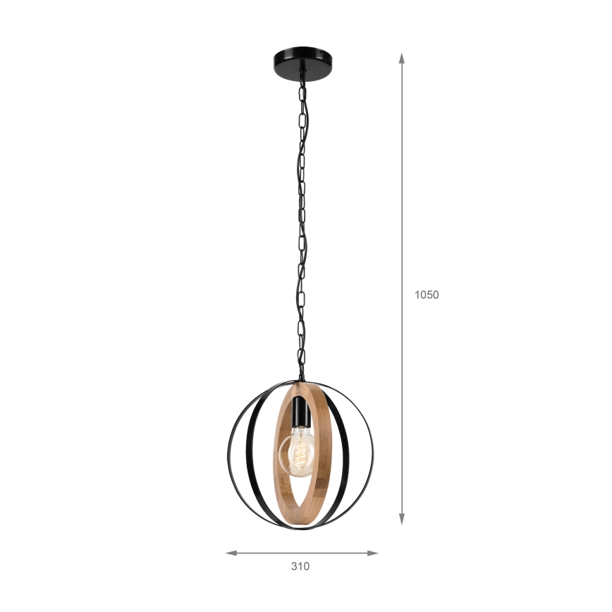Luster na lancu ONDA 1xE27/15W/230V crna/hrast