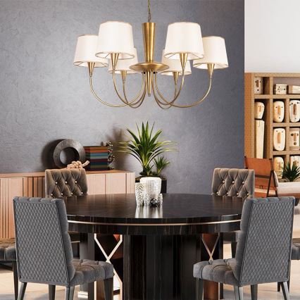 Luster na lancu PARDO 6xE27/40W/230V zlatna/krem boja