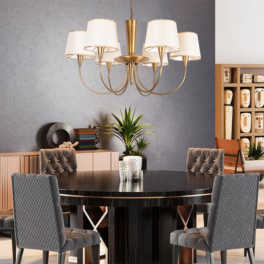 Luster na lancu PARDO 6xE27/40W/230V zlatna/krem boja