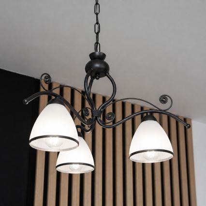 Luster na lancu RETRO 3xE27/60W/230V crna/bijela
