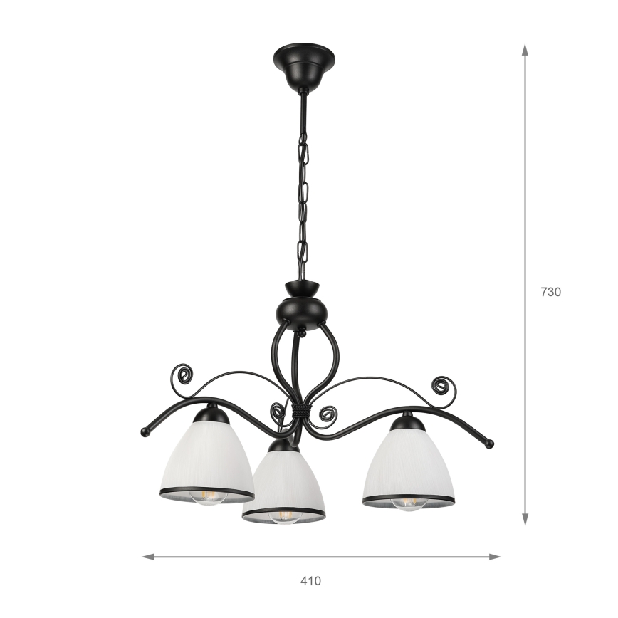 Luster na lancu RETRO 3xE27/60W/230V crna/bijela