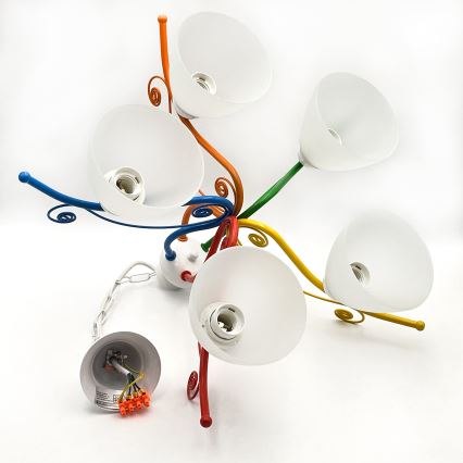 Luster na lancu RETRO 5xE27/60W/230V bijela/šarena
