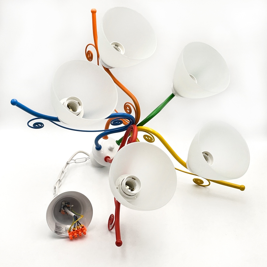 Luster na lancu RETRO 5xE27/60W/230V bijela/šarena