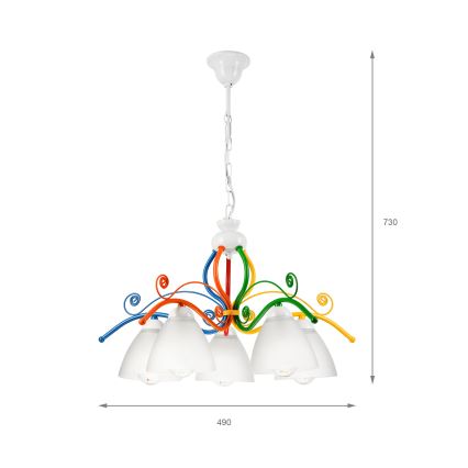 Luster na lancu RETRO 5xE27/60W/230V bijela/šarena