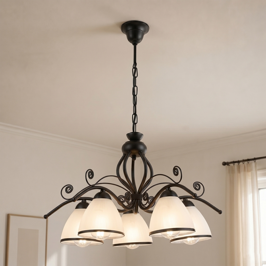 Luster na lancu RETRO 5xE27/60W/230V crna/bijela