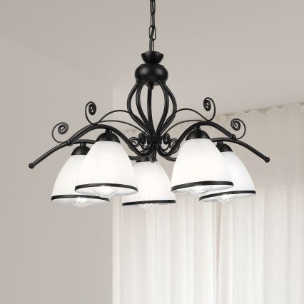 Luster na lancu RETRO 5xE27/60W/230V crna/bijela