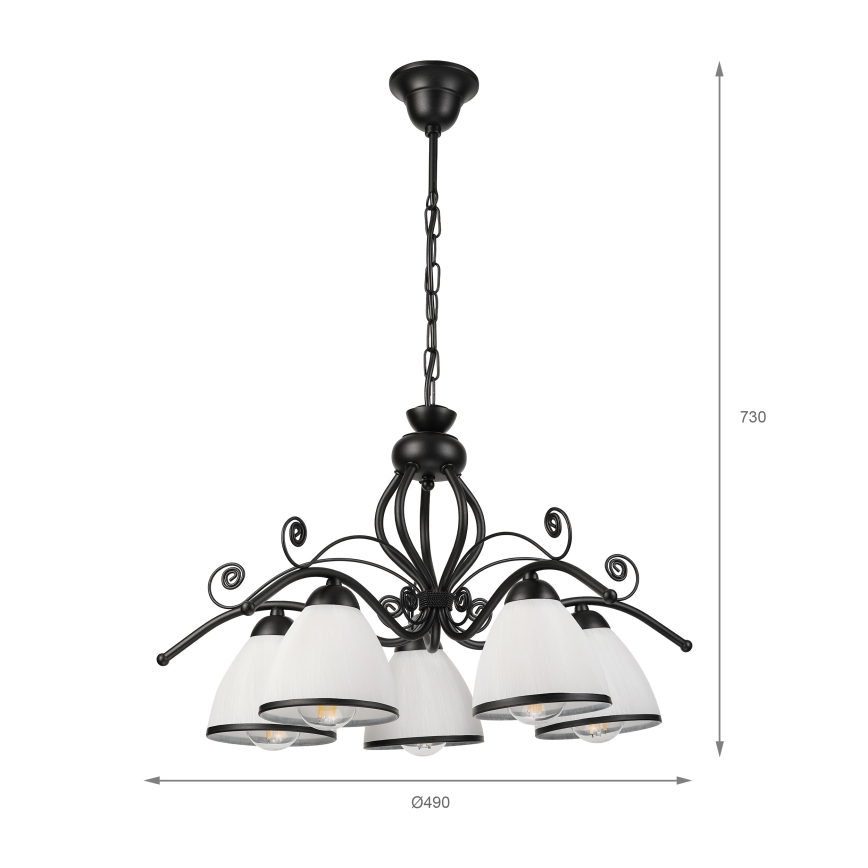 Luster na lancu RETRO 5xE27/60W/230V crna/bijela