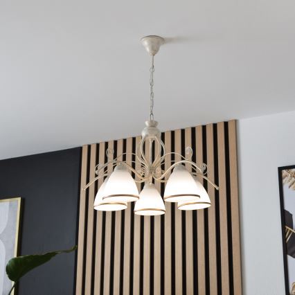 Luster na lancu RETRO II 5xE27/60W/230V bijela patina