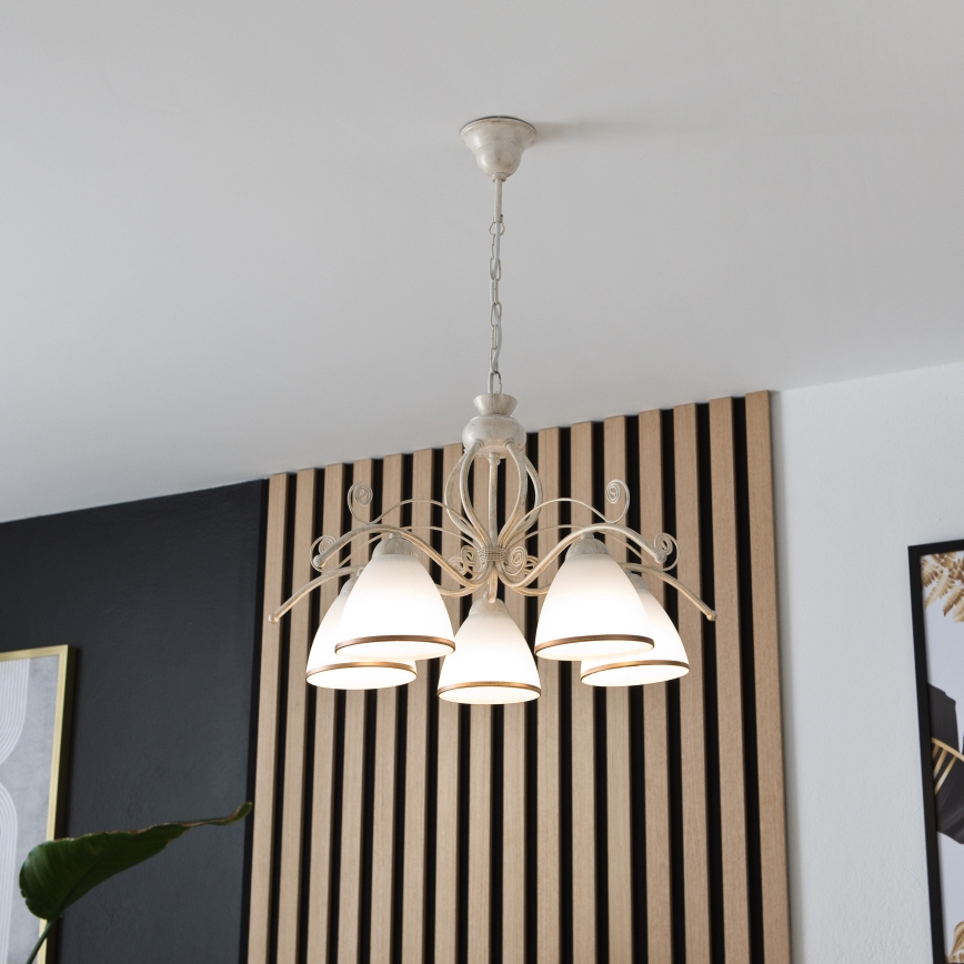 Luster na lancu RETRO II 5xE27/60W/230V bijela patina