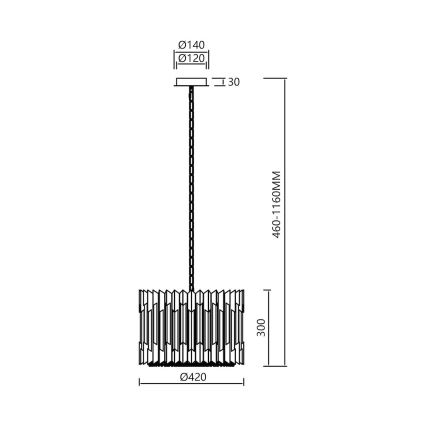 Luster na lancu RITZ 7xE14/40W/230V pr. 42 cm zlatna